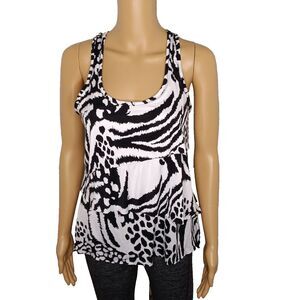 BCX Women's Medium Summer Black & White Ruffle Top Beachy Boho